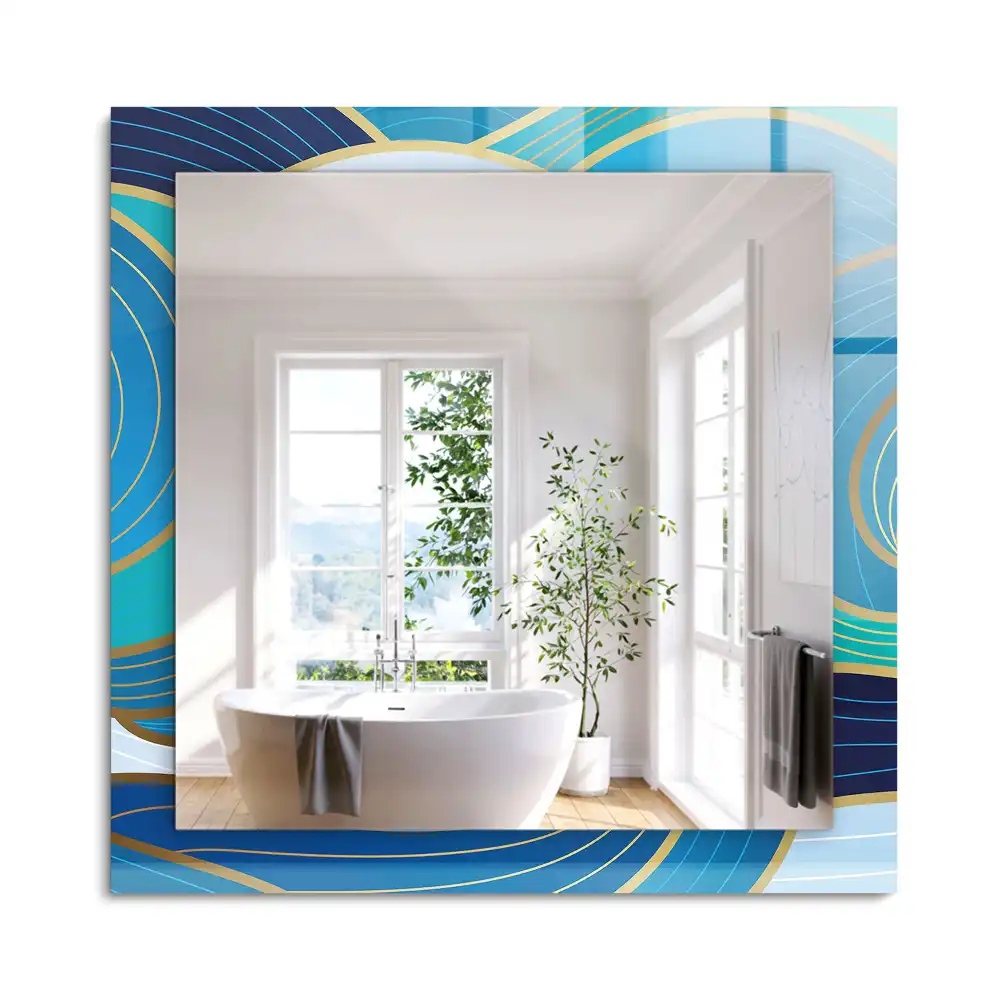 Miroir rectangulaire imprimé motifs ondulés bleu clair