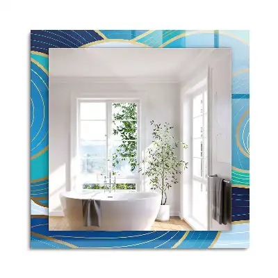 Miroir rectangulaire imprimé motifs ondulés bleu clair
