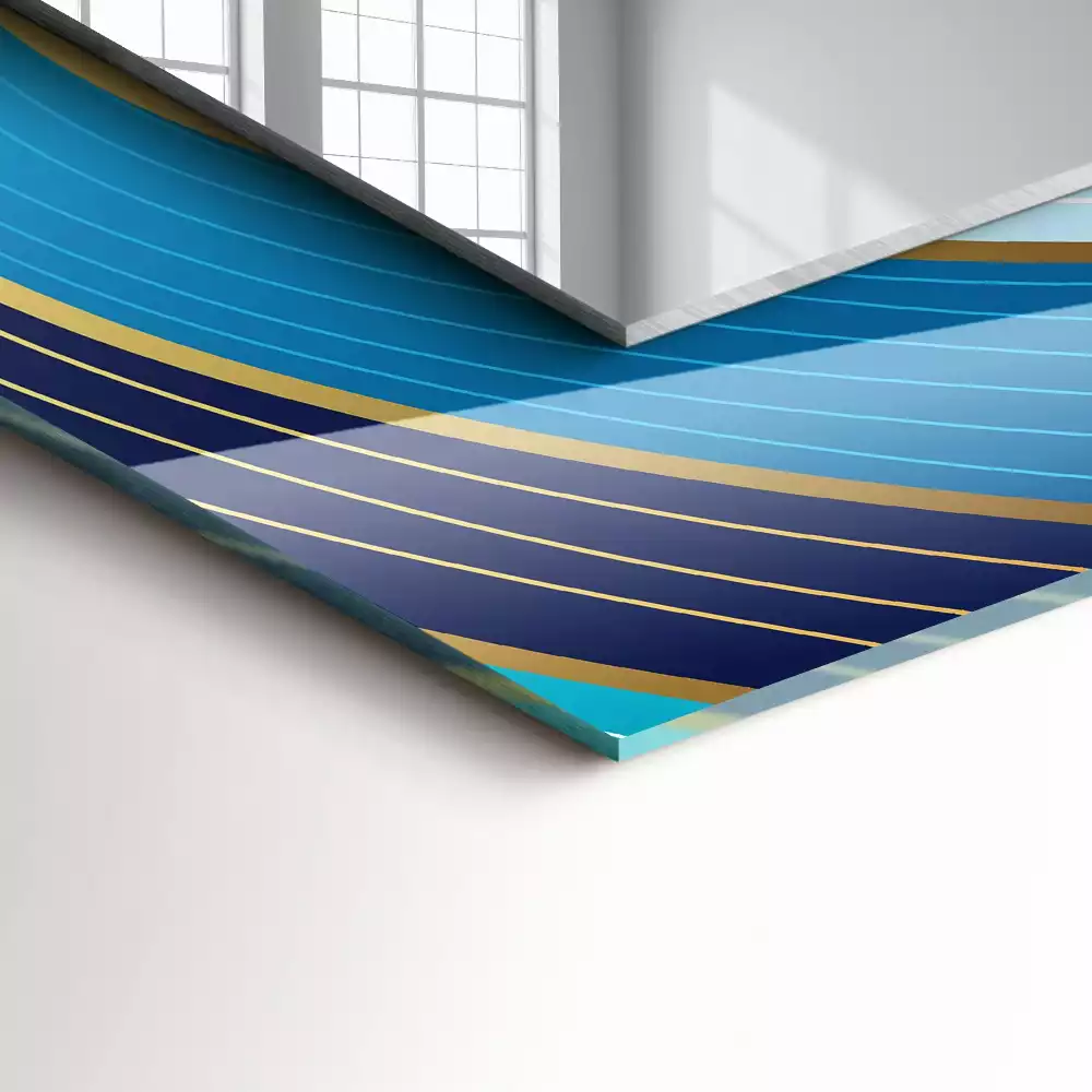 Miroir rectangulaire imprimé motifs ondulés bleu clair