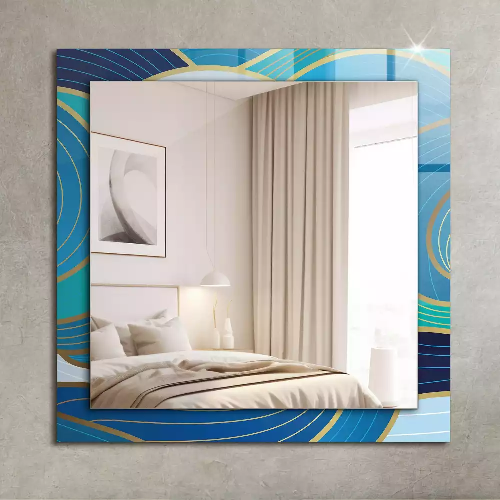 Miroir rectangulaire imprimé motifs ondulés bleu clair