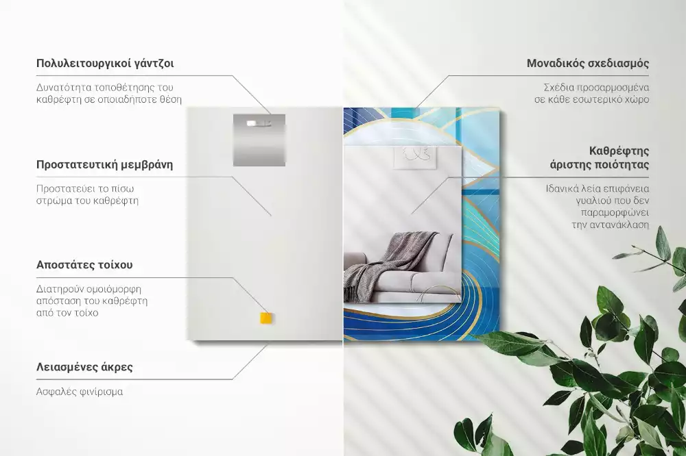 Miroir rectangulaire imprimé motifs ondulés bleu clair