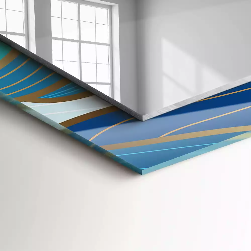 Miroir rectangulaire imprimé motifs ondulés bleu clair