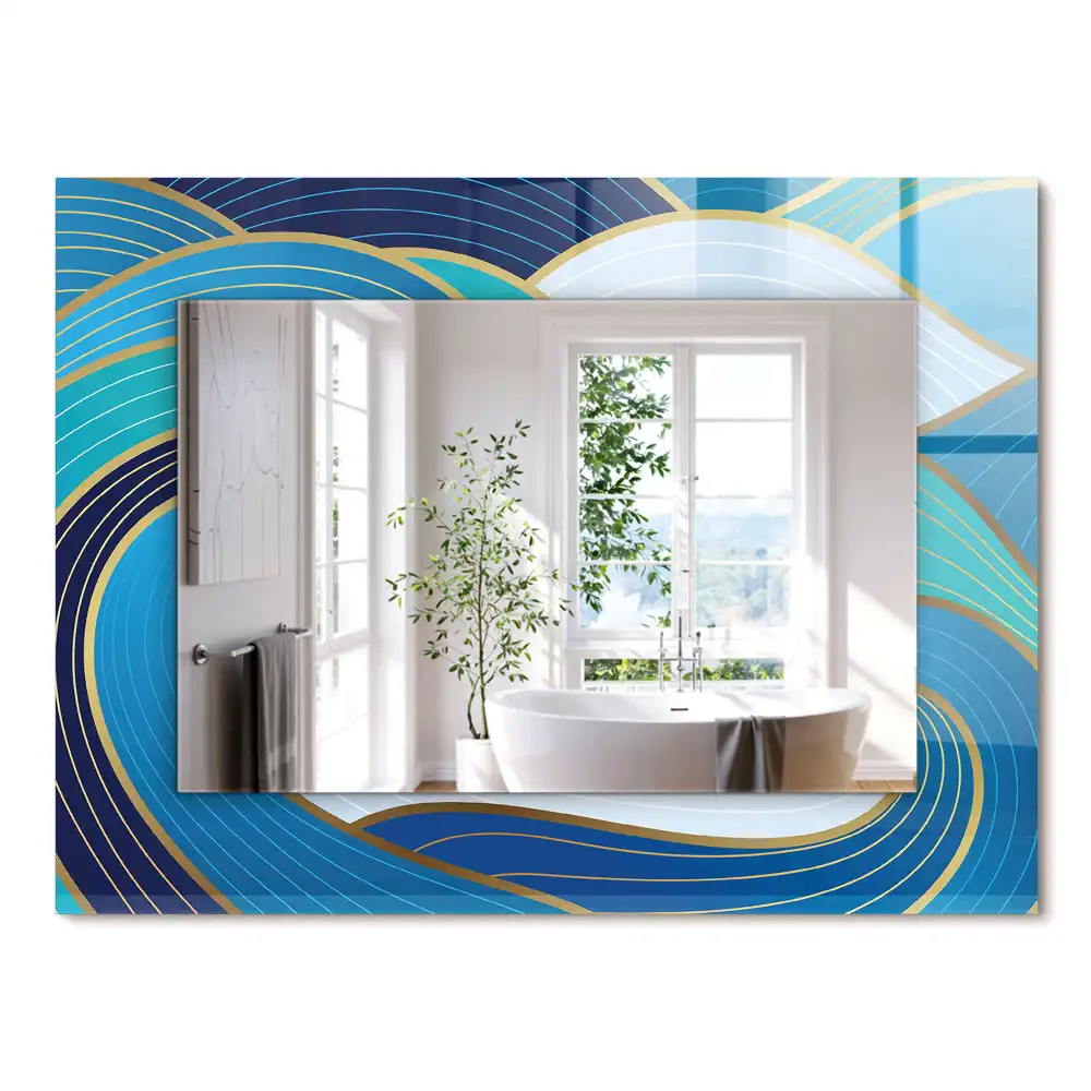Miroir rectangulaire imprimé motifs ondulés bleu clair