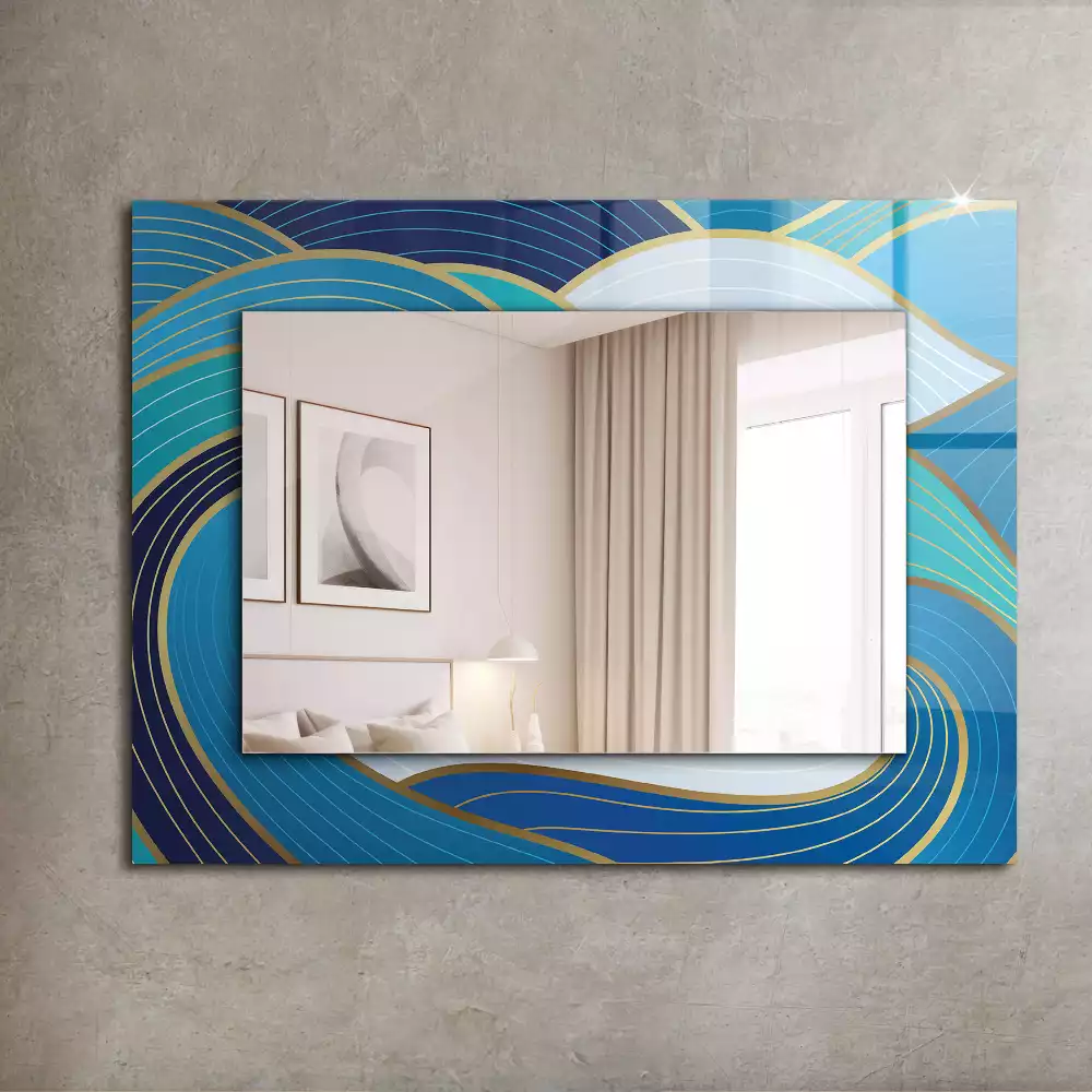 Miroir rectangulaire imprimé motifs ondulés bleu clair