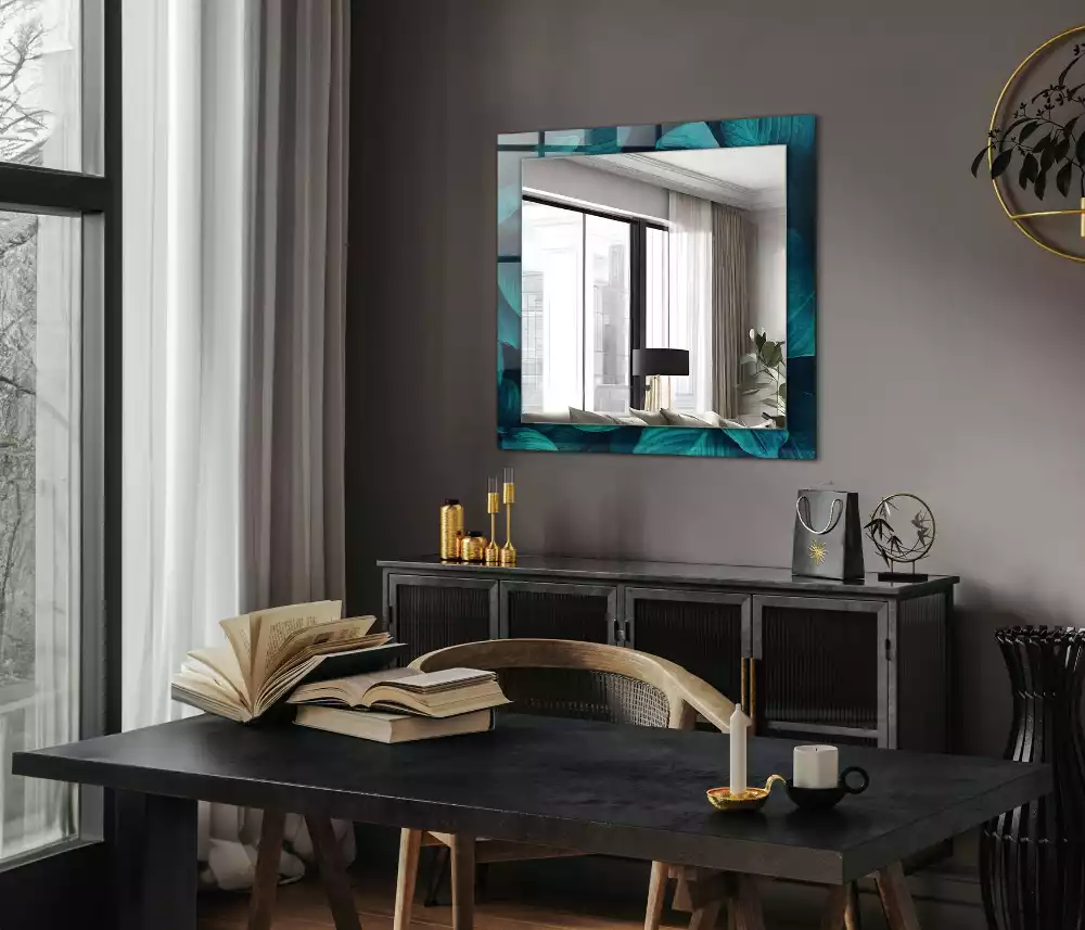 Miroir rectangulaire décoratif imprimé feuilles vertes