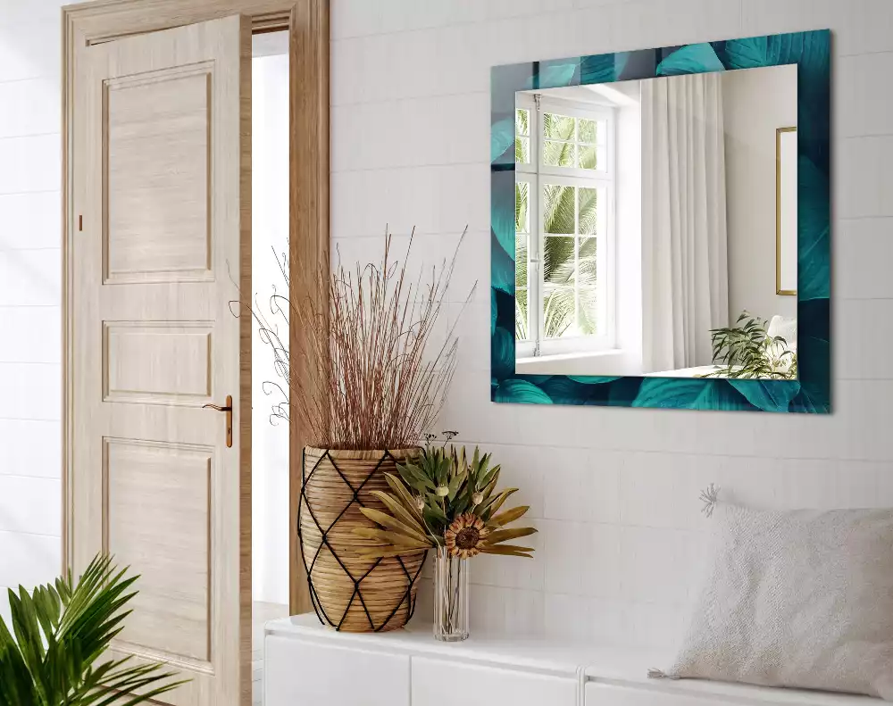 Miroir rectangulaire décoratif imprimé feuilles vertes
