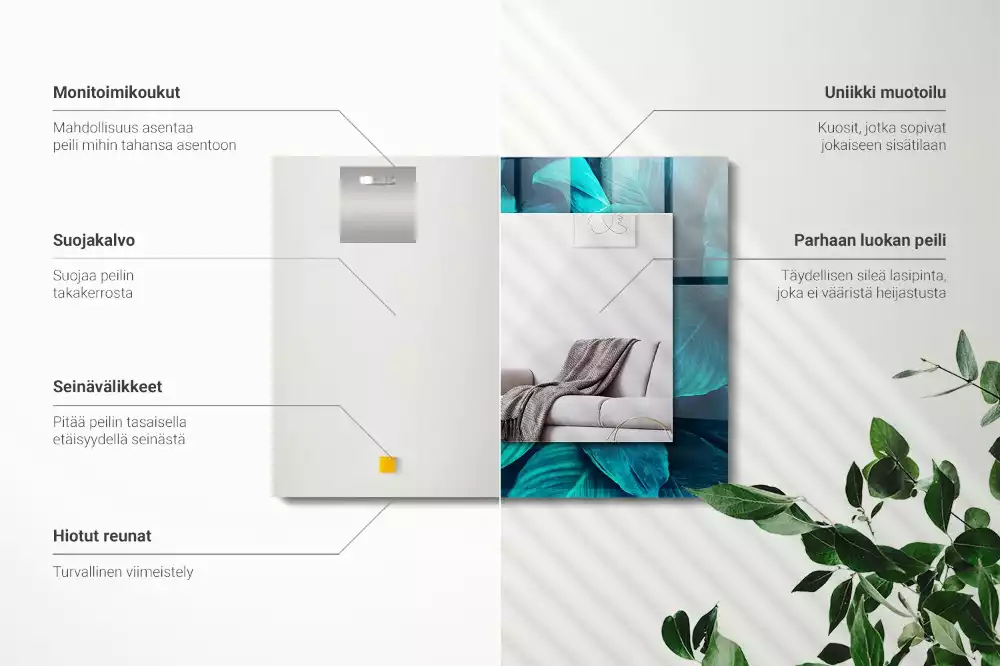 Miroir rectangulaire décoratif imprimé feuilles vertes