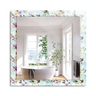 Miroir rectangulaire avec cadre imprimé motif floral avec oiseaux
