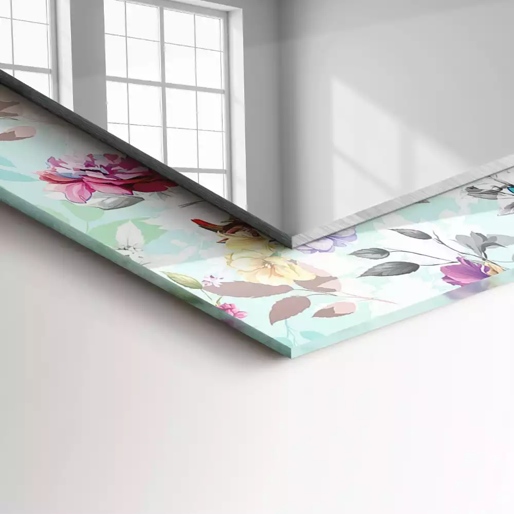 Miroir rectangulaire avec cadre imprimé motif floral avec oiseaux