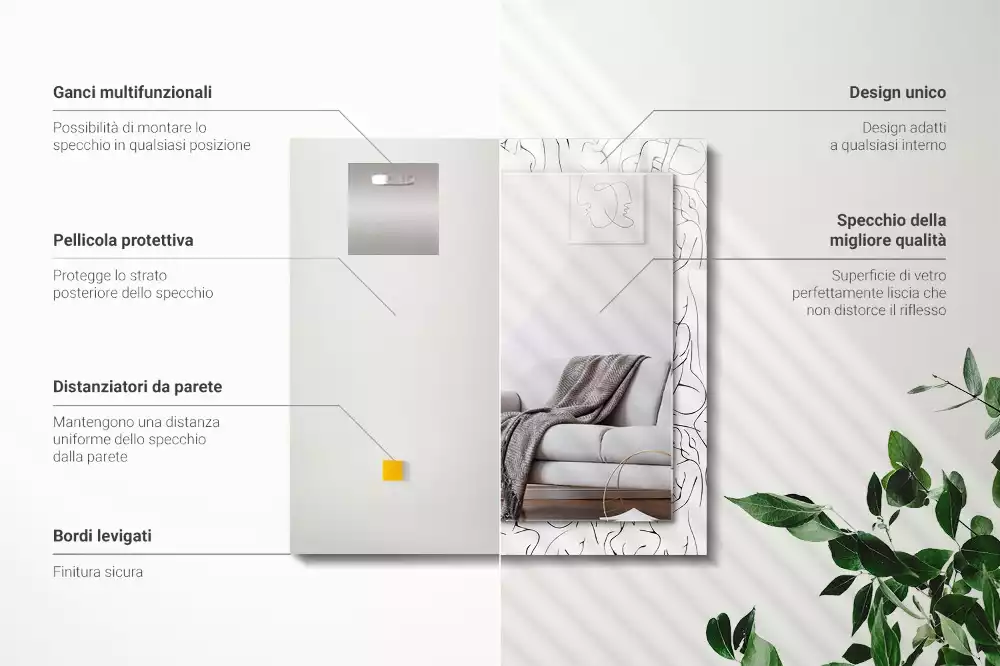 Miroir rectangulaire à cadre imprimé esquisse de silhouettes féminines
