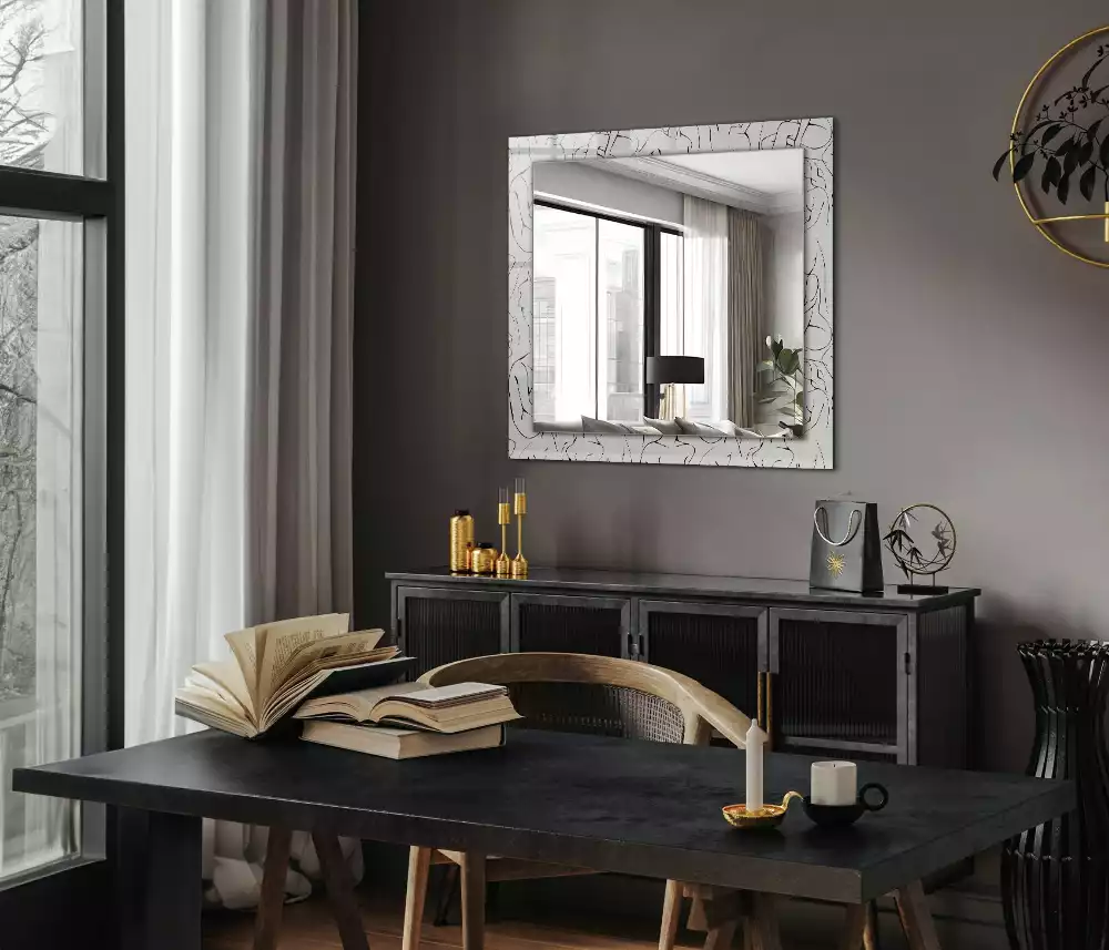 Miroir rectangulaire à cadre imprimé esquisse de silhouettes féminines