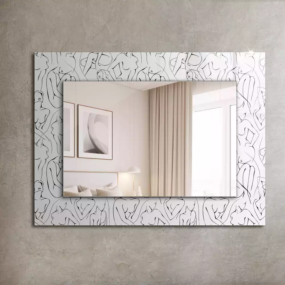 Miroir rectangulaire à cadre imprimé esquisse de silhouettes féminines