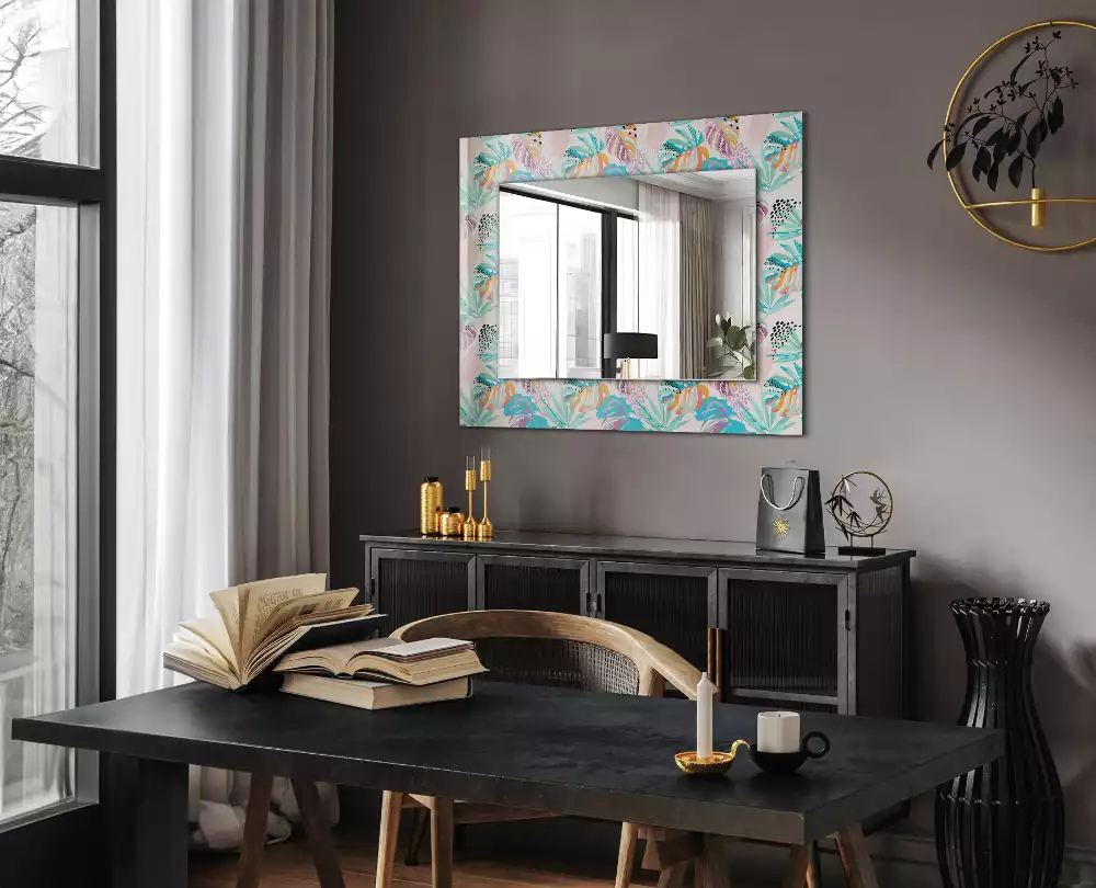 Miroir rectangulaire décoratif feuilles tropicales colorées