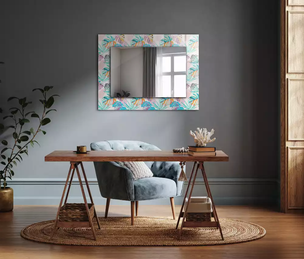 Miroir rectangulaire décoratif feuilles tropicales colorées