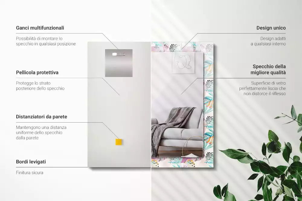 Miroir rectangulaire décoratif feuilles tropicales colorées