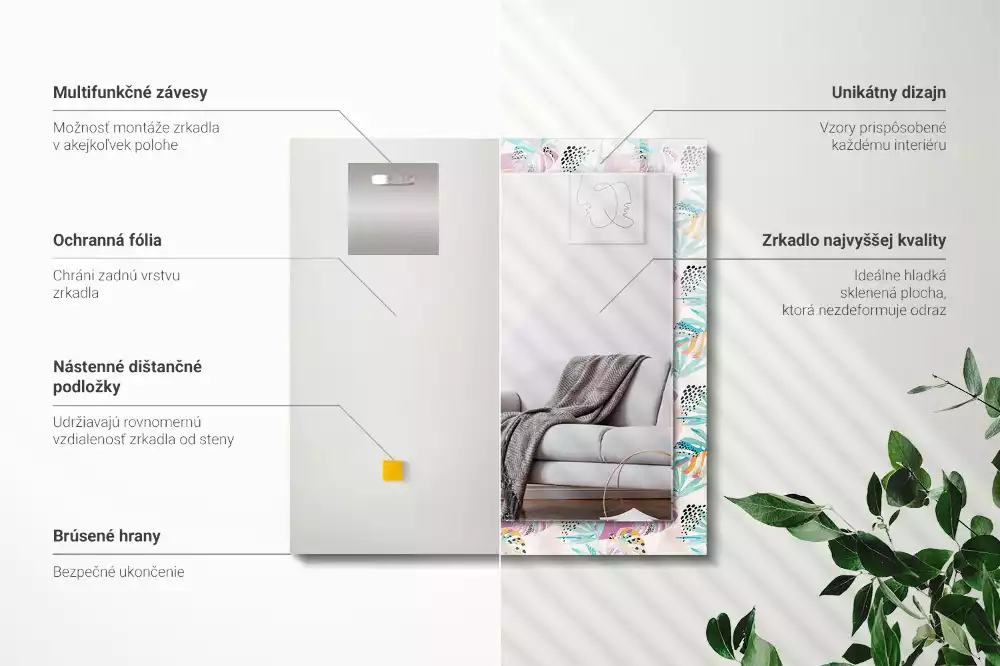 Miroir rectangulaire décoratif feuilles tropicales colorées