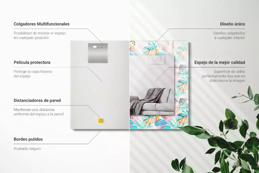 Miroir rectangulaire décoratif feuilles tropicales colorées