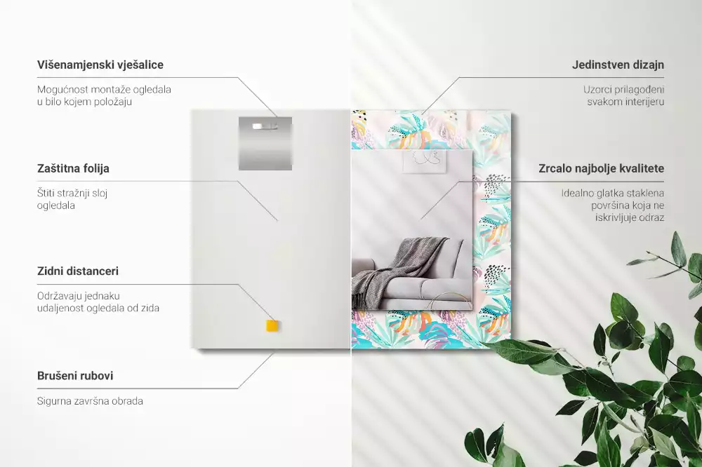 Miroir rectangulaire décoratif feuilles tropicales colorées