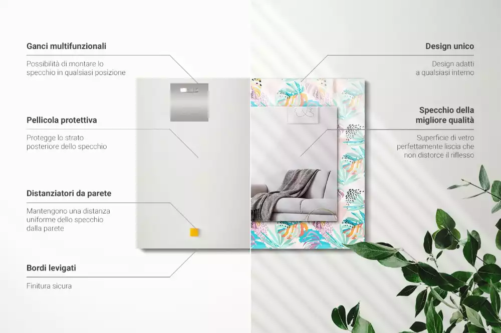 Miroir rectangulaire décoratif feuilles tropicales colorées