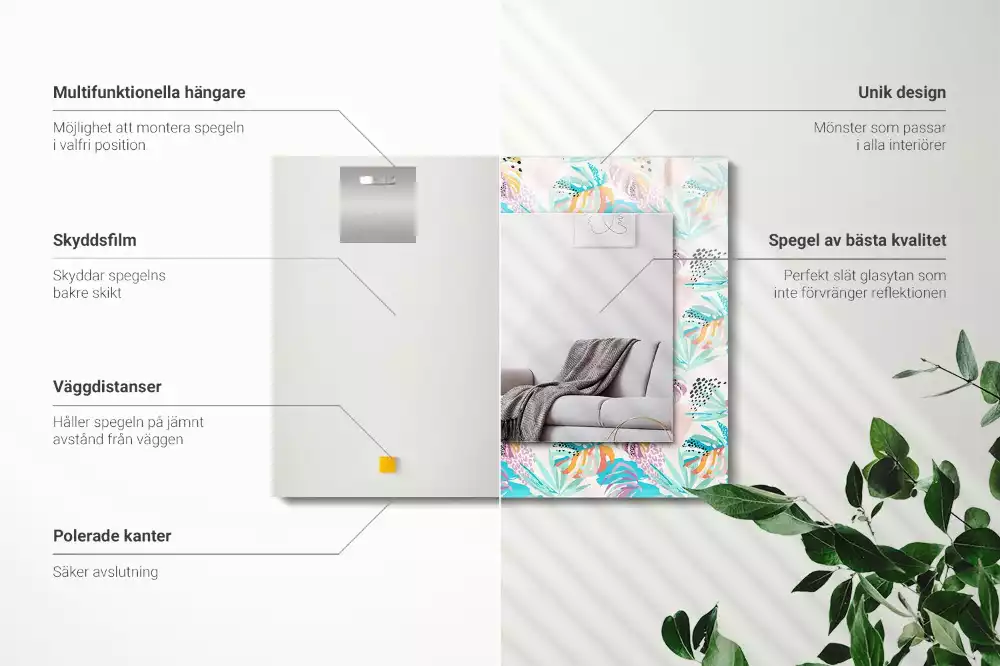 Miroir rectangulaire décoratif feuilles tropicales colorées