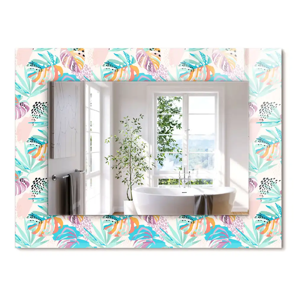 Miroir rectangulaire décoratif feuilles tropicales colorées