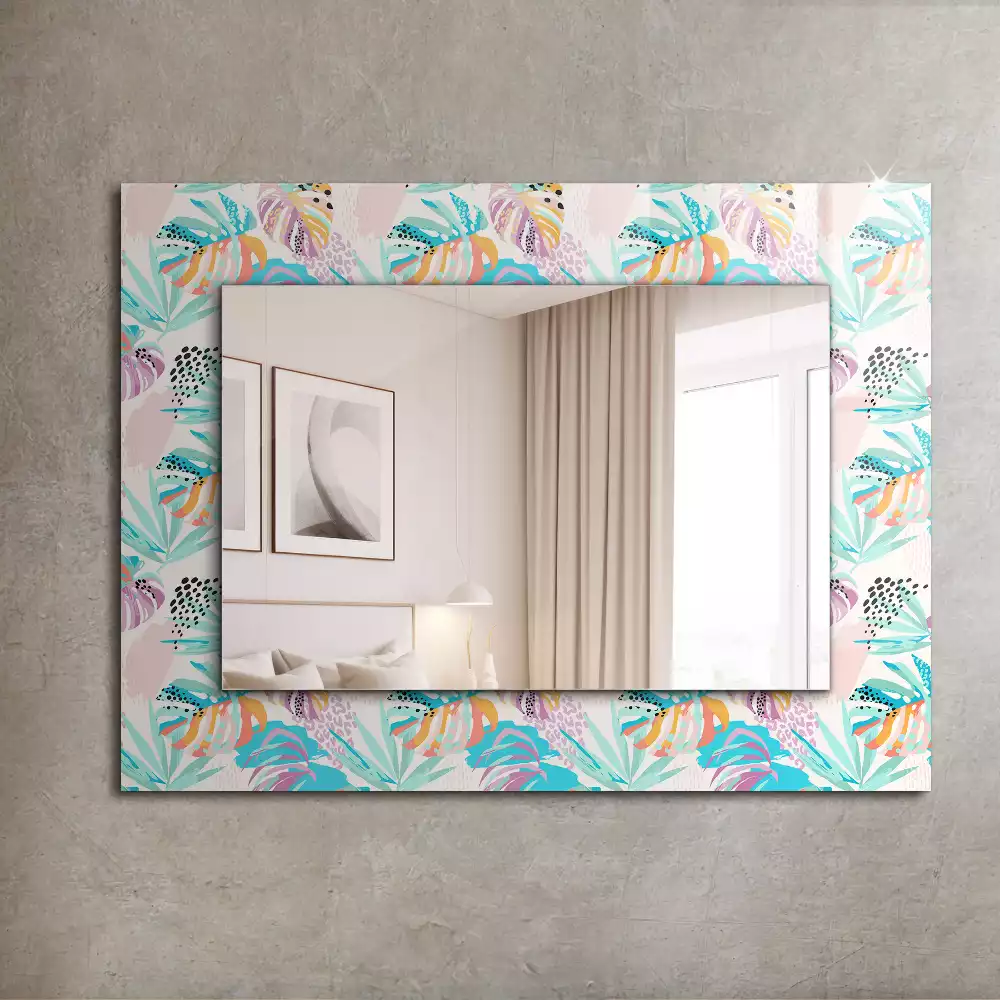 Miroir rectangulaire décoratif feuilles tropicales colorées