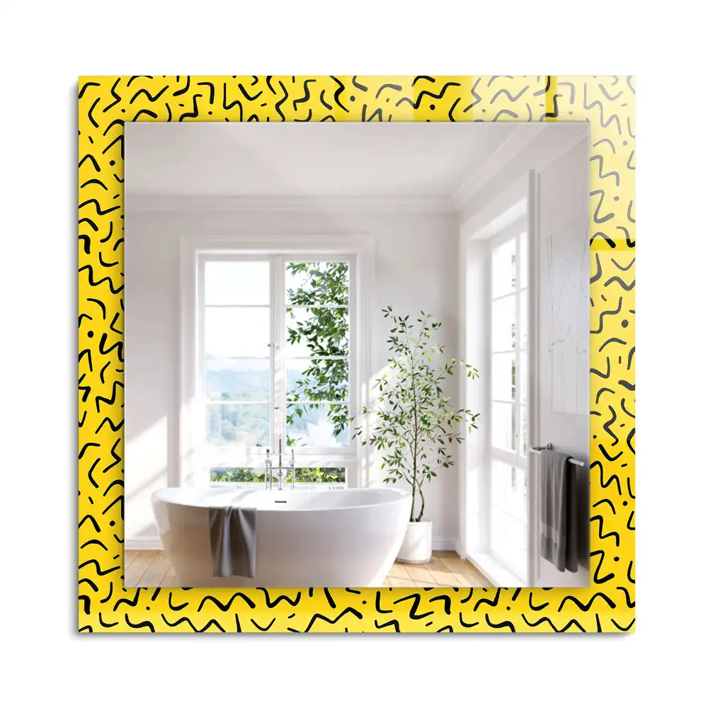 Miroir rectangulaire imprimé motif abstrait jaune