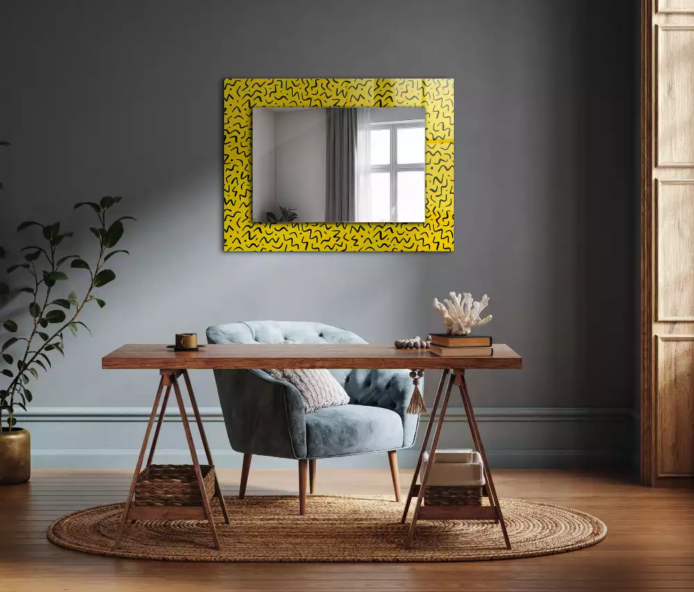 Miroir rectangulaire imprimé motif abstrait jaune