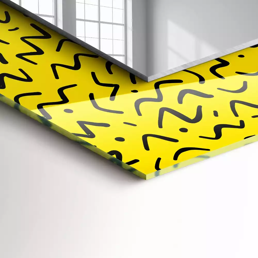 Miroir rectangulaire imprimé motif abstrait jaune