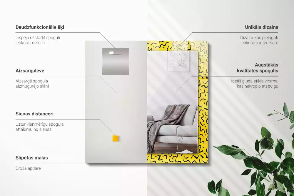 Miroir rectangulaire imprimé motif abstrait jaune