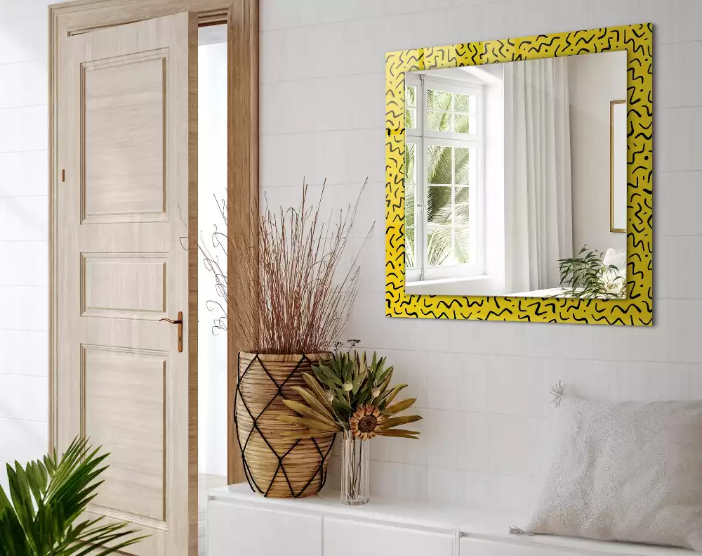 Miroir rectangulaire imprimé motif abstrait jaune