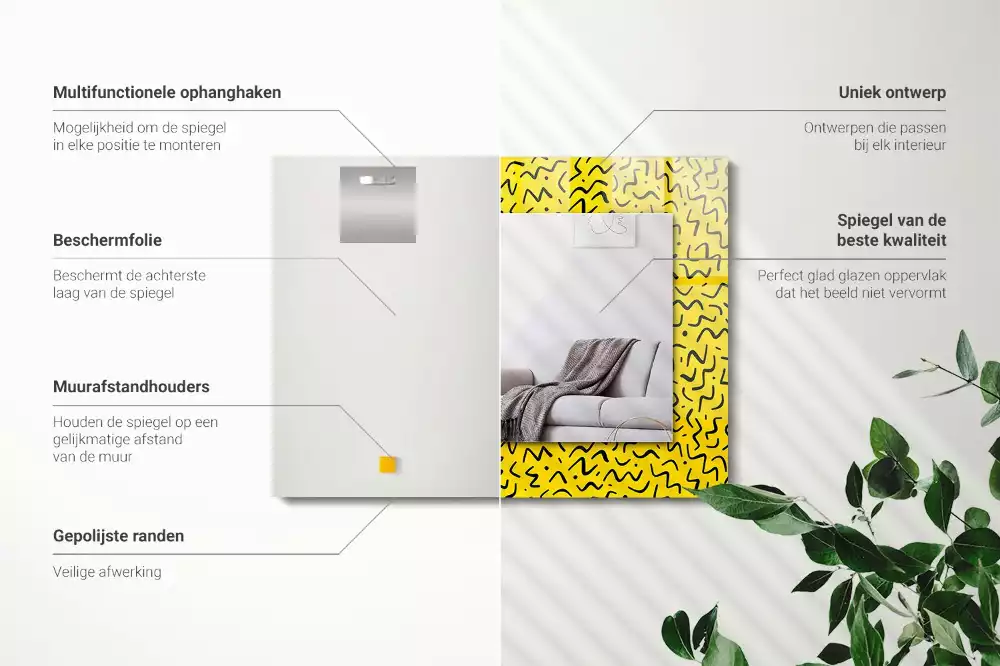 Miroir rectangulaire imprimé motif abstrait jaune