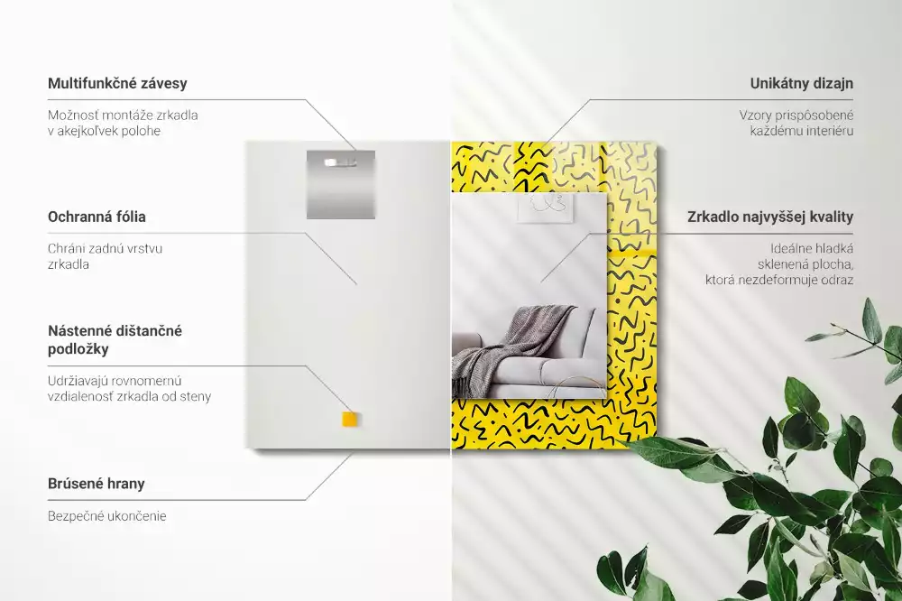 Miroir rectangulaire imprimé motif abstrait jaune