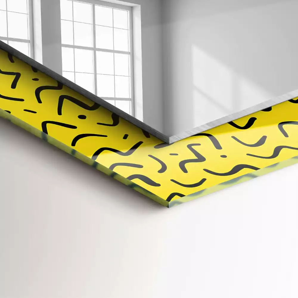 Miroir rectangulaire imprimé motif abstrait jaune