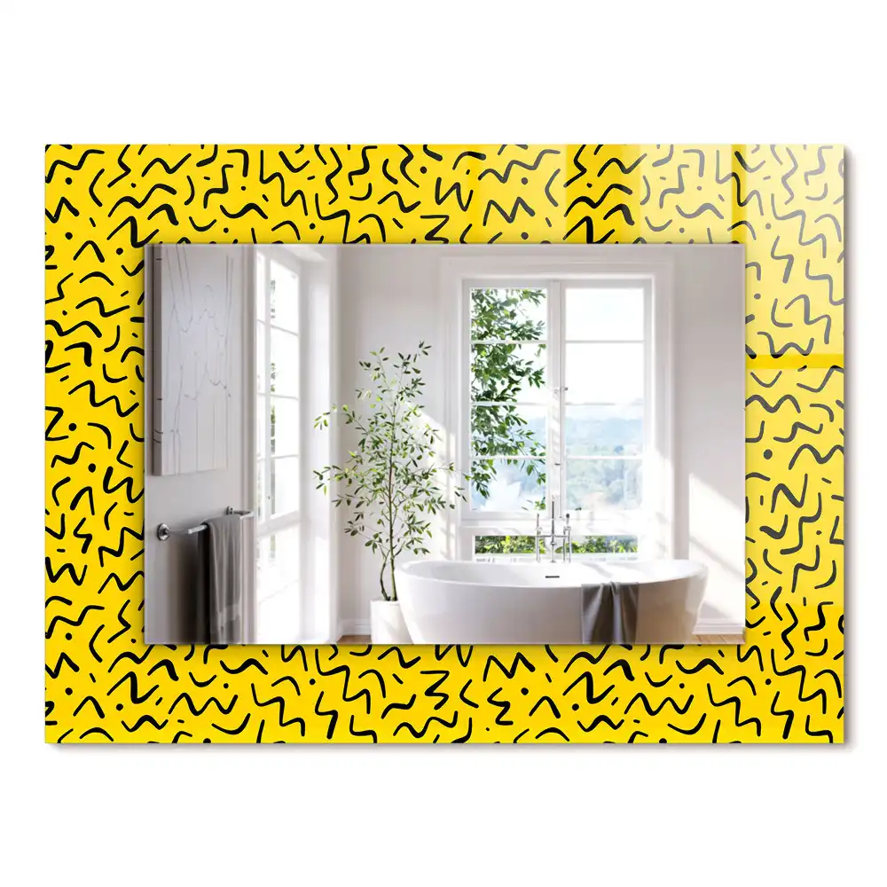 Miroir rectangulaire imprimé motif abstrait jaune