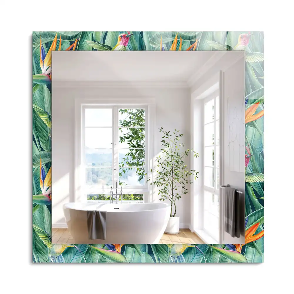 Miroir rectangulaire décoratif imprimé colibris et fleurs