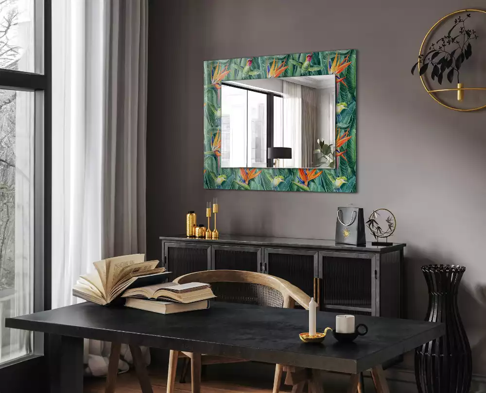 Miroir rectangulaire décoratif imprimé colibris et fleurs