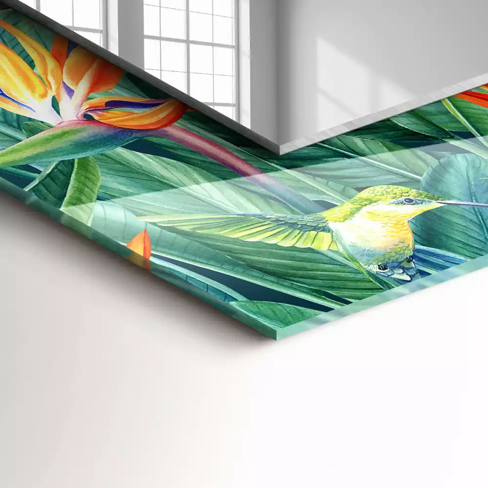 Miroir rectangulaire décoratif imprimé colibris et fleurs