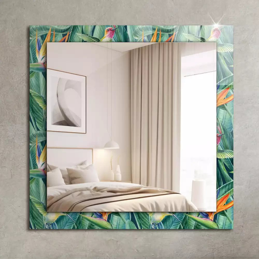 Miroir rectangulaire décoratif imprimé colibris et fleurs