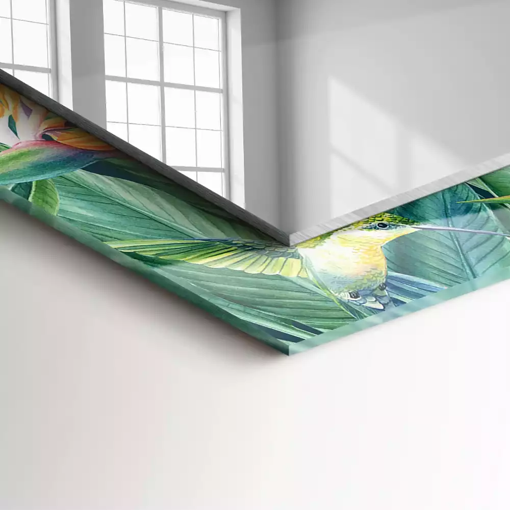 Miroir rectangulaire décoratif imprimé colibris et fleurs