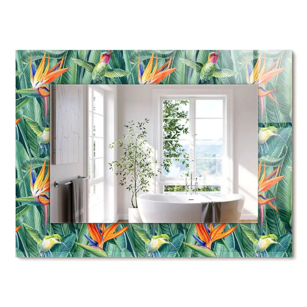 Miroir rectangulaire décoratif imprimé colibris et fleurs