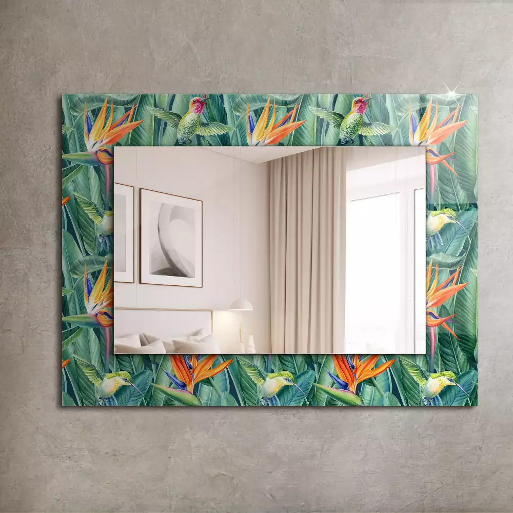 Miroir rectangulaire décoratif imprimé colibris et fleurs