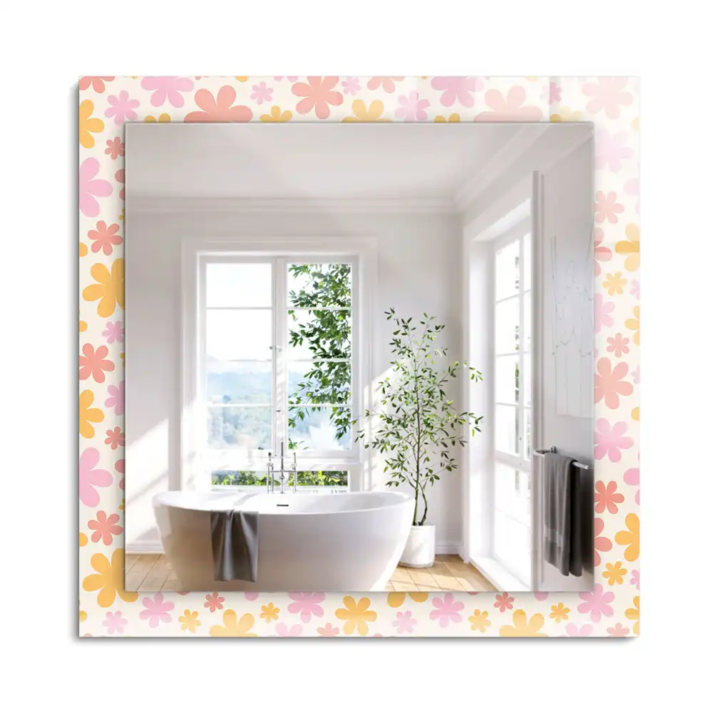 Miroir rectangulaire avec cadre imprimé motif floral