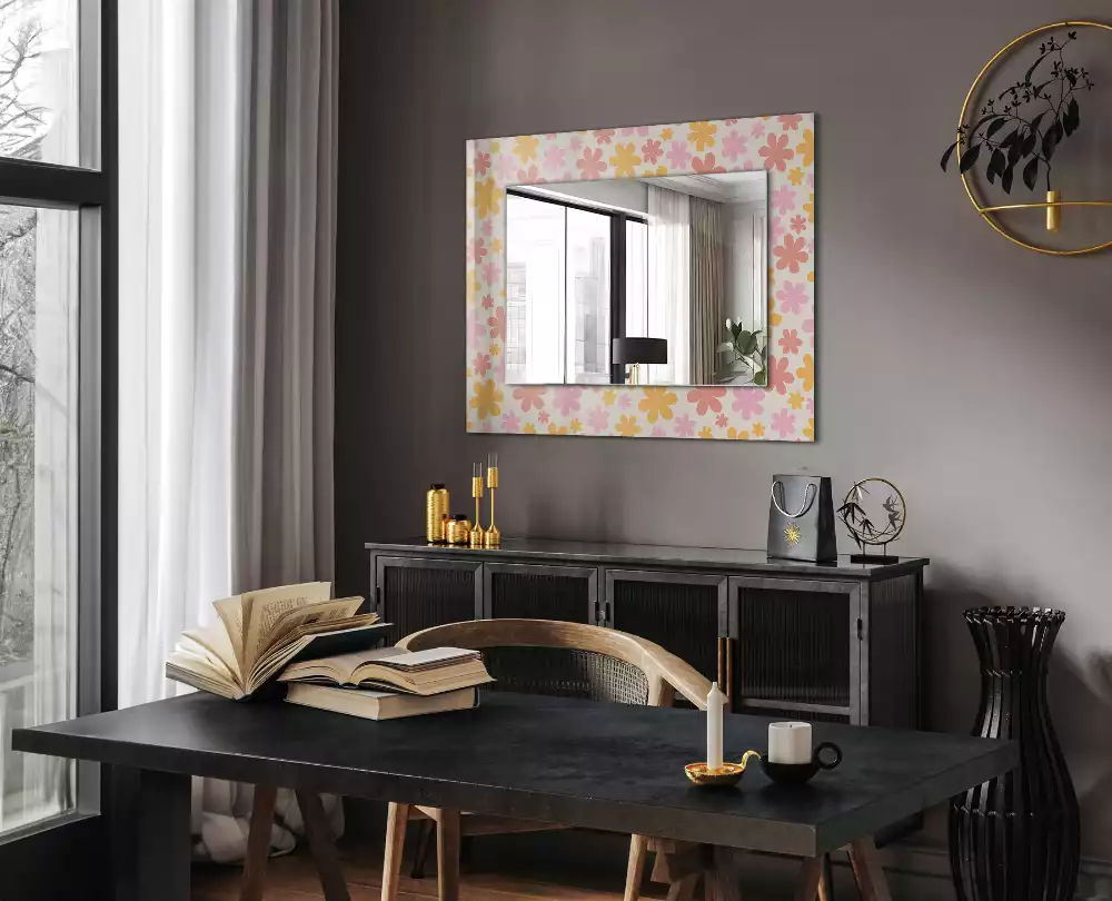 Miroir rectangulaire avec cadre imprimé motif floral