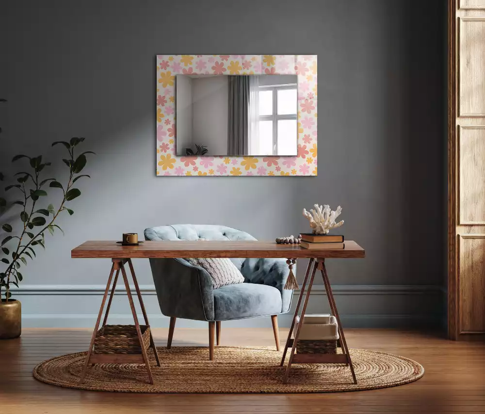 Miroir rectangulaire avec cadre imprimé motif floral