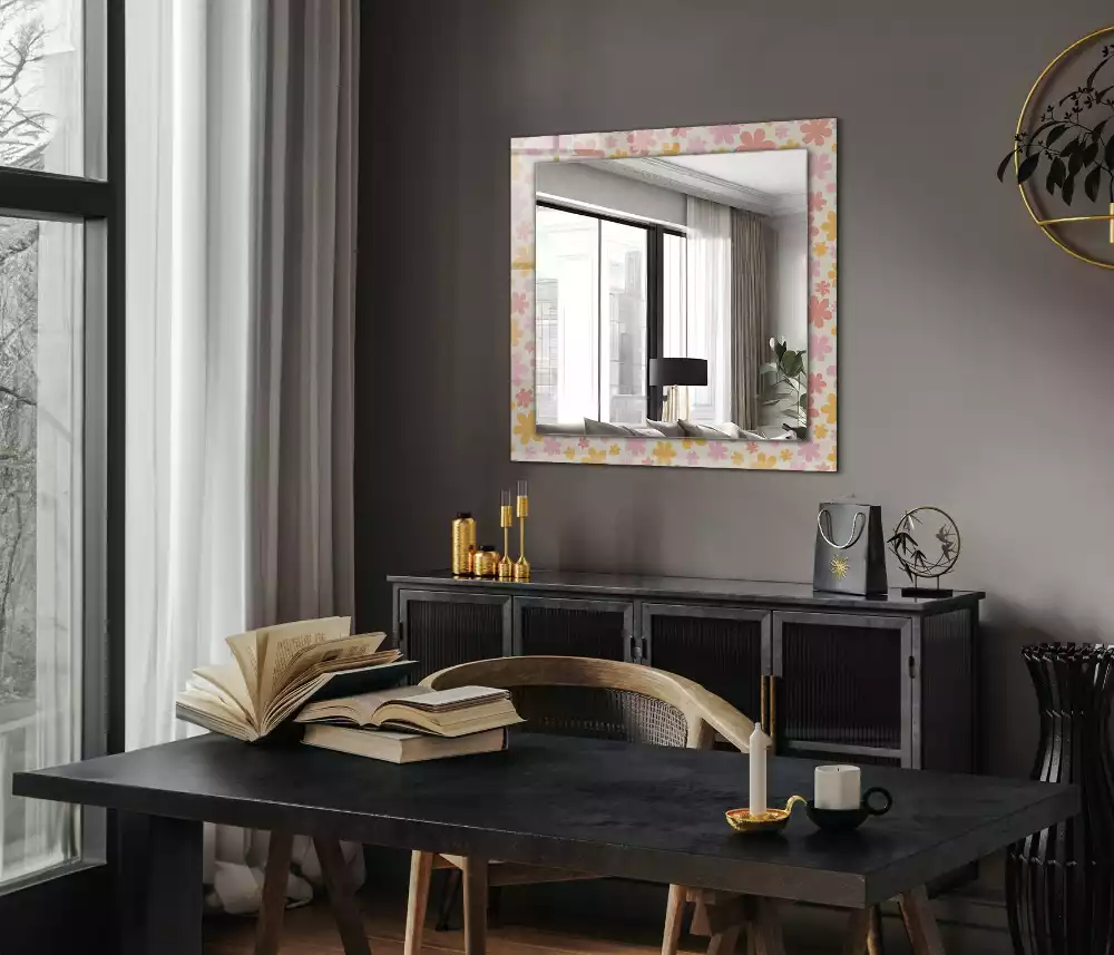 Miroir rectangulaire avec cadre imprimé motif floral