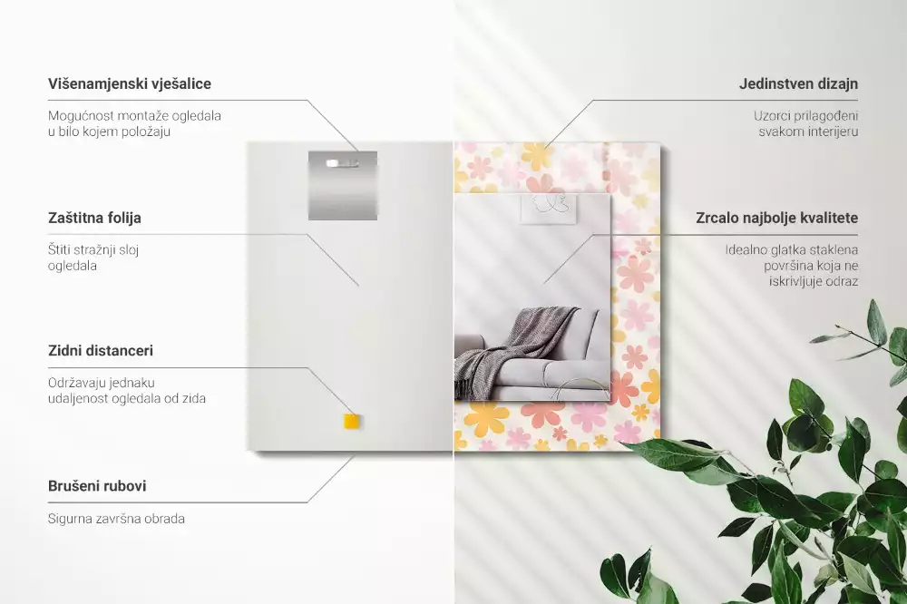 Miroir rectangulaire avec cadre imprimé motif floral