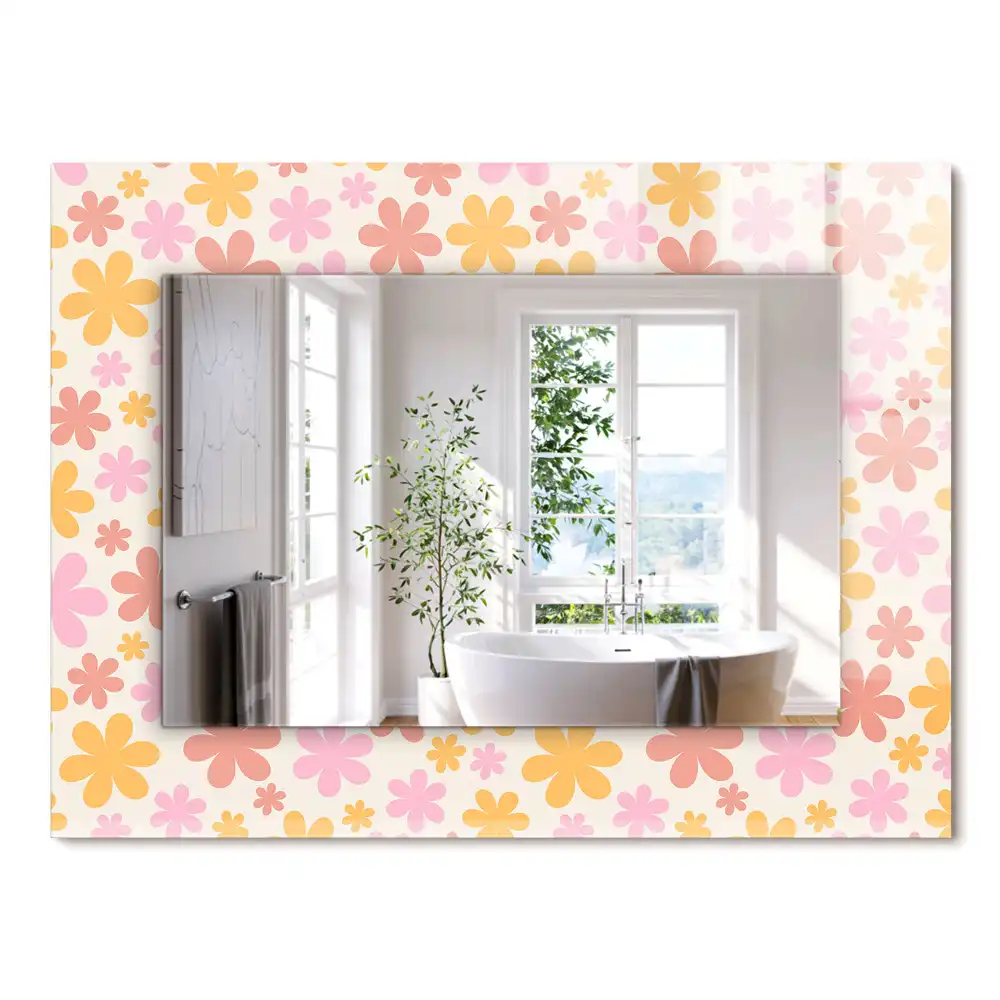 Miroir rectangulaire avec cadre imprimé motif floral