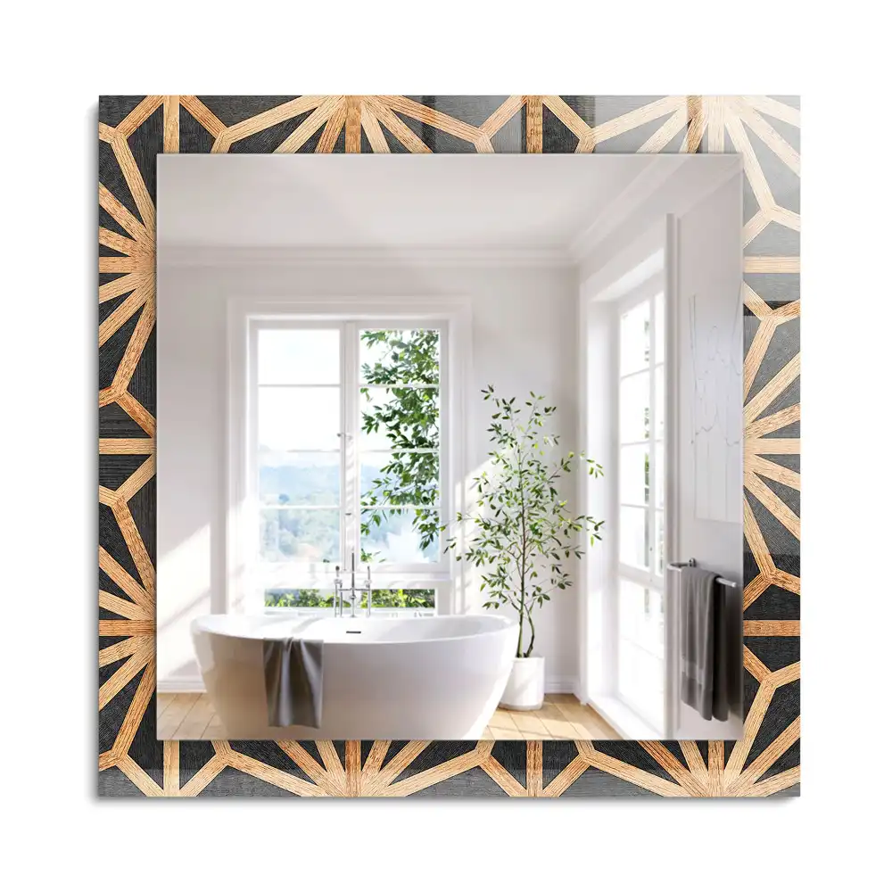 Miroir rectangulaire à cadre imprimé motif géométrique en bois