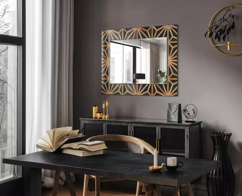 Miroir rectangulaire à cadre imprimé motif géométrique en bois